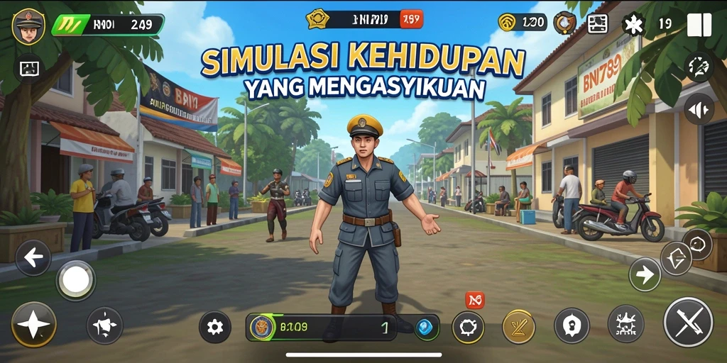 Tampilan gameplay BNI789 dengan karakter yang berinteraksi.