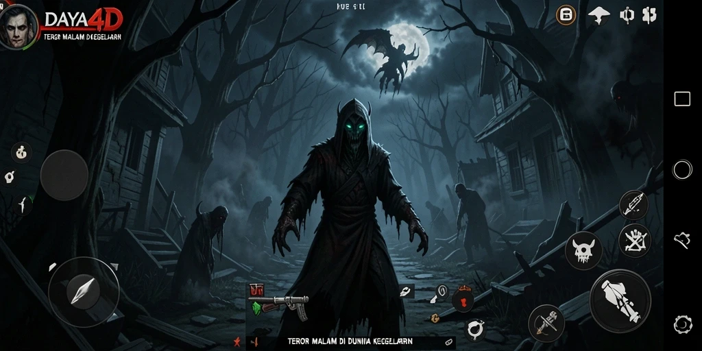 Screenshot gameplay DAYA4D dengan suasana horror yang mencekam.