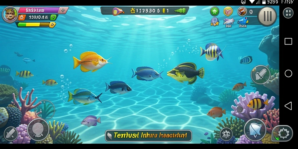Tampilan gameplay seru F7F7 saat menangkap ikan di lautan.