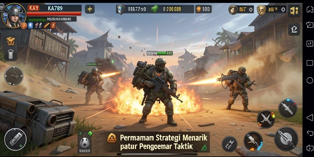 Screenshot KA789 menunjukkan strategi dan pertempuran seru.