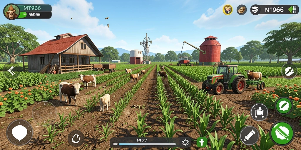 Screenshot menunjukkan gameplay seru di MT966 saat merawat kebun.