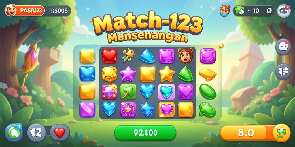 Tampilan gameplay PASAR123 dengan variasi level Match-3 yang menantang.