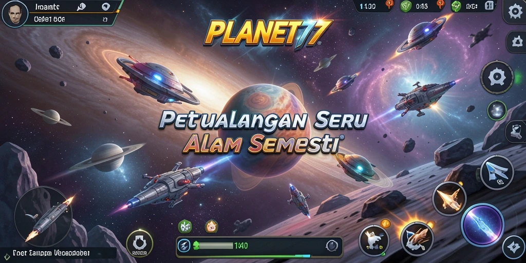 Tampilan gameplay PLANET77 dengan aksi petualangan di luar angkasa.