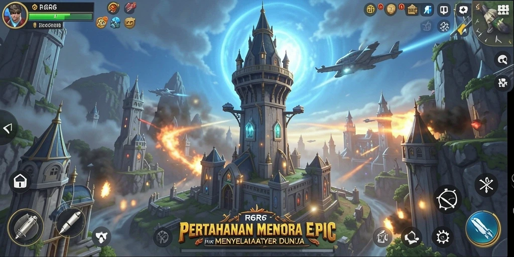 Screenshot gameplay R6R6 menampilkan aksi Tower Defense yang seru.